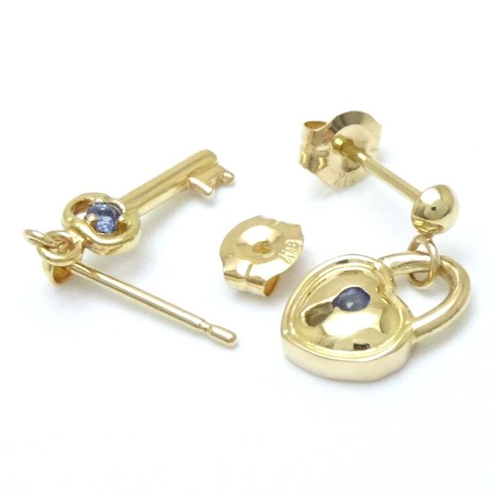 motif 鍵モチーフ ピアス サファイヤ ハートロック＆キー K18YG