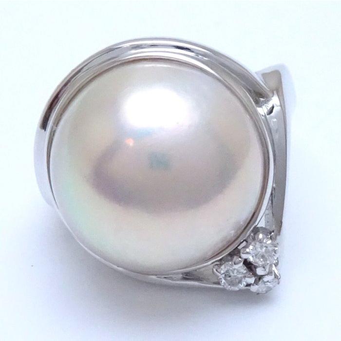 TASAKI 田崎真珠 マベパール リング 指輪 16号 真珠 ダイヤモンド0.12 