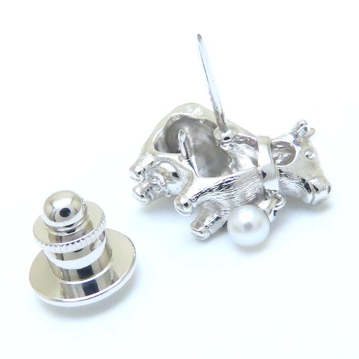 MIKIMOTO（ミキモト） 牛モチーフ ピンブローチ シルバー 真珠 ベビー