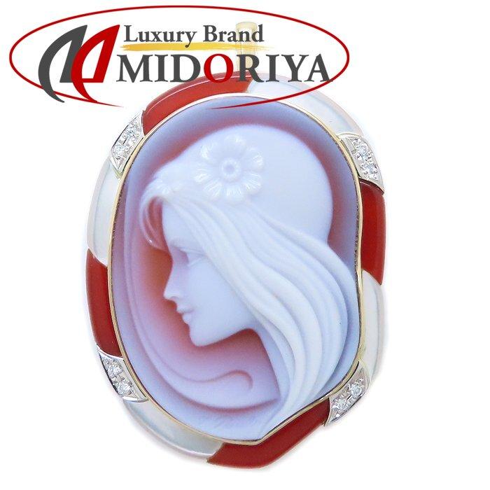 エルヴィンポーリー K18 Pt900 カメオ ブローチ ダイヤ シェル メノウ