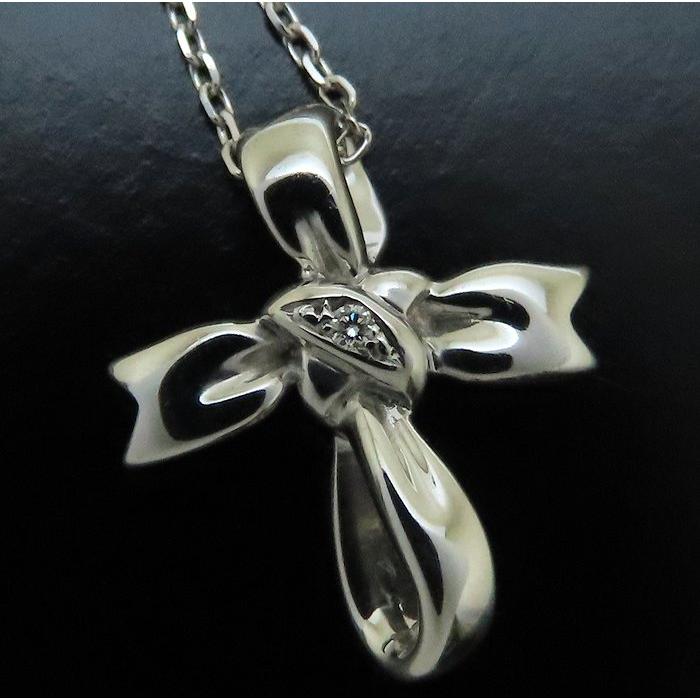 MIKIMOTO（ミキモト） リボン クロス ネックレス ダイヤモンド0.01ct