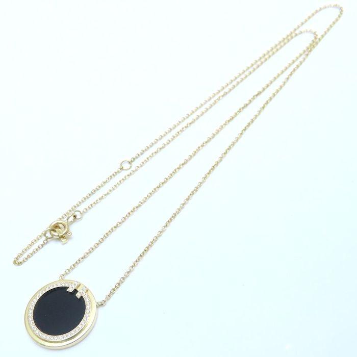 TIFFANY&Co. ティファニーＴサークル オニキス ダイヤモンド ネックレス K18YG イエローゴールド レディース/294456【中古】