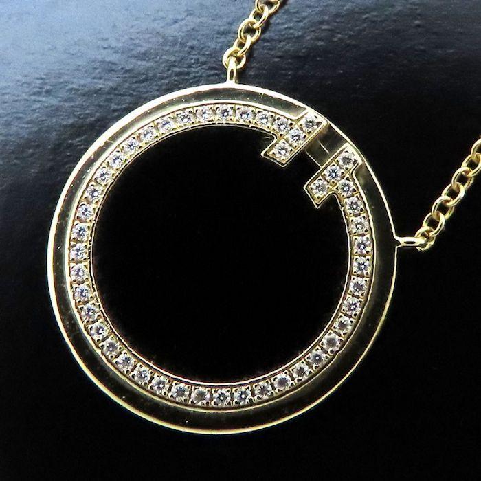 TIFFANY&Co. ティファニーＴサークル オニキス ダイヤモンド ネックレス K18YG イエローゴールド レディース/294456【中古】
