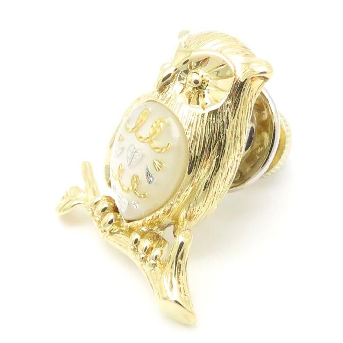 MIKIMOTO（ミキモト） ふくろうモチーフ ピン ブローチ シェル K18YG