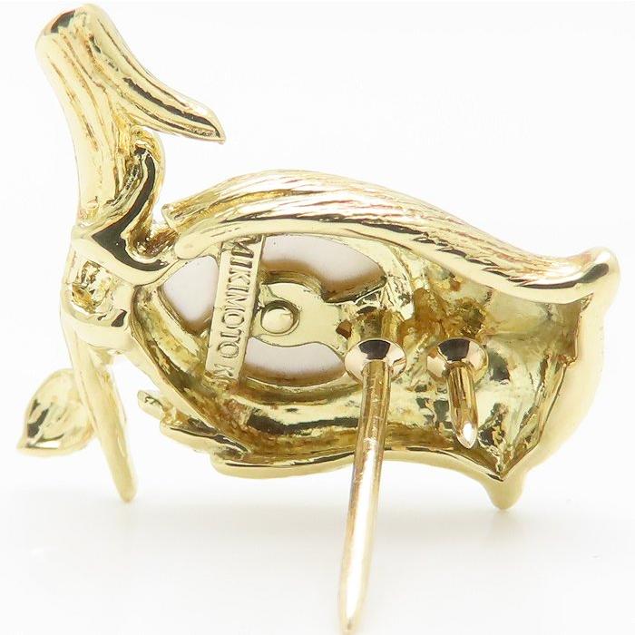 MIKIMOTO ミキモト K18 羊モチーフ ピンブローチ シェル 箱付 MIKIMOTO（ミキモト） ふくろうモチーフ ピン ブローチ シェル K18YG