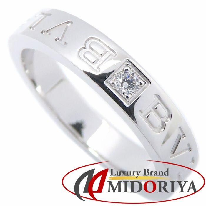 BVLGARI ブルガリ ダブルロゴ リング 指輪 1Pダイヤモンド 17号 K18WG ホワイトゴールド メンズ/295540【中古】【BJ】 BVLGARI（ブルガリ） ダブルロゴ リング 指輪 1Pダイヤモンド 17号