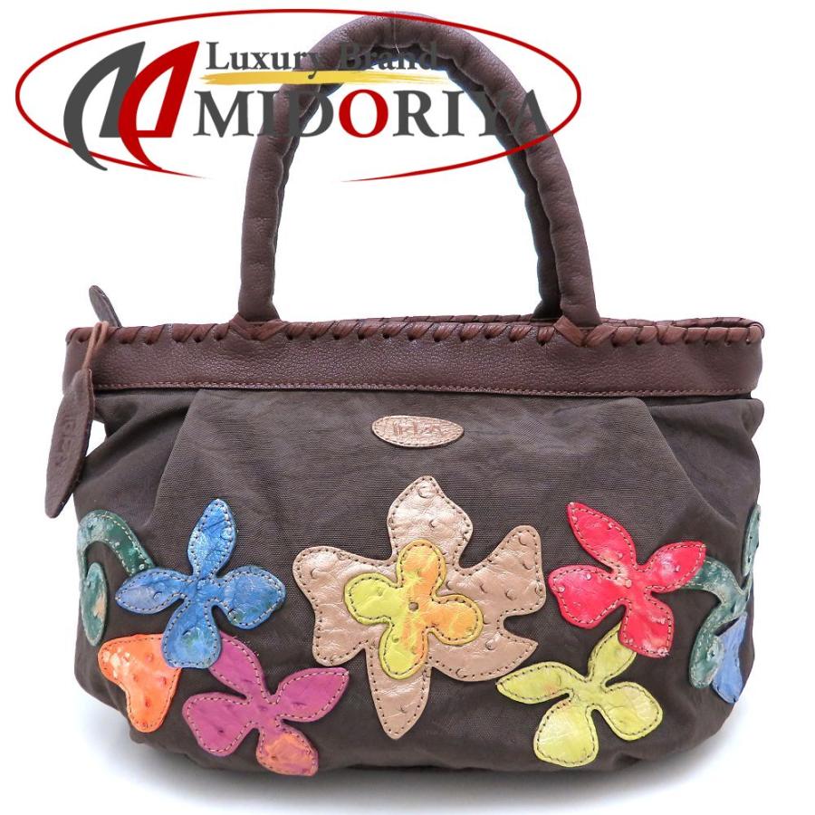 イビサ ナイロンハンドバッグ レザーお花パッチワーク IBIZA（イビサ