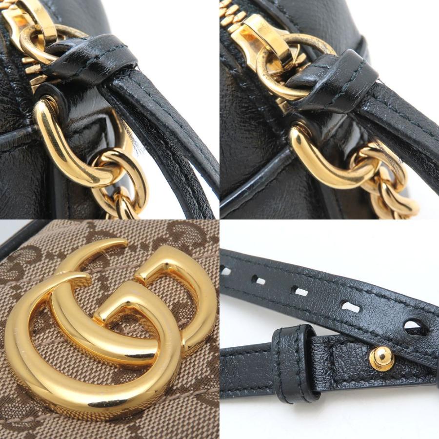 ★最終価格★SALE【5hb1062-h】グッチ ショルダーバッグ GGキャンバス GGマーモント 447632 キャンバス ベージュ ブラック ゴールド金具【中古】レディース GUCCI（グッチ） GGマーモント 447632 ショルダーバッグ GGキャンバスx