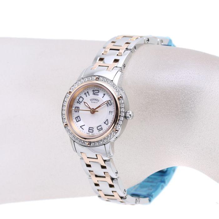 【ラスト1点】 エルメス HERMES クリッパー ベゼルダイヤモンド シェル CP1.222.212/4970 レディース /37034 【中古】 腕時計 【AA4460064939】(160380円)