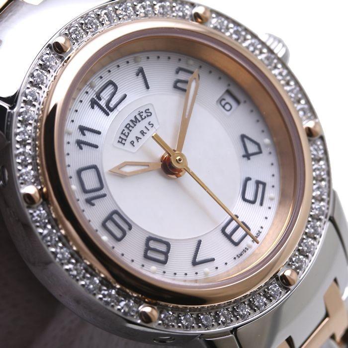 【ラスト1点】 エルメス HERMES クリッパー ベゼルダイヤモンド シェル CP1.222.212/4970 レディース /37034 【中古】 腕時計 【AA4460064939】(160380円)