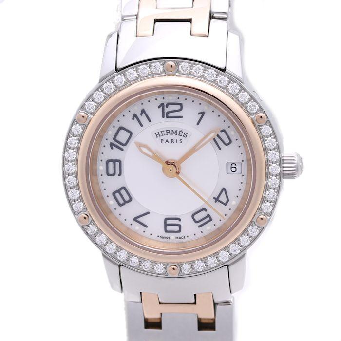 【ラスト1点】 エルメス HERMES クリッパー ベゼルダイヤモンド シェル CP1.222.212/4970 レディース /37034 【中古】 腕時計 【AA4460064939】(160380円)