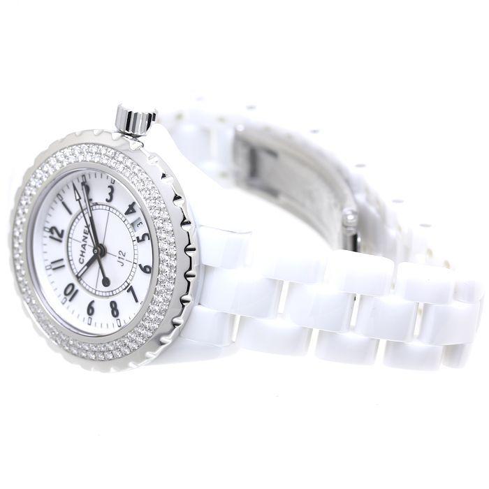 電池交換済 CHANEL シャネル J12 純正ダイヤベゼル H0967 ダイヤモンド デイト 200m防水 ホワイト セラミック レディース クォーツ【6ヶ月保証】【腕時計】【中古】 CHANEL - 電池交換済 CHANEL シャネル J12 純正ダイヤベゼル H0967