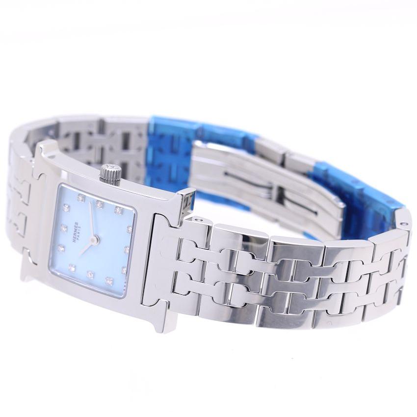 美品　エルメス　ダイヤベゼル　ブルーシェル文字盤　レディースウォッチ HERMES（エルメス） Hウォッチ ブルーシェル 12Pダイヤモンド HH1