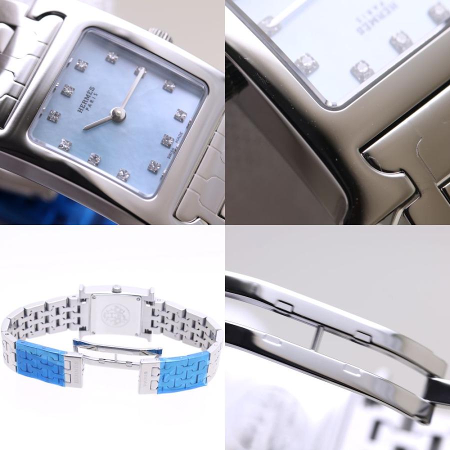 美品　エルメス　ダイヤベゼル　ブルーシェル文字盤　レディースウォッチ HERMES（エルメス） Hウォッチ ブルーシェル 12Pダイヤモンド HH1