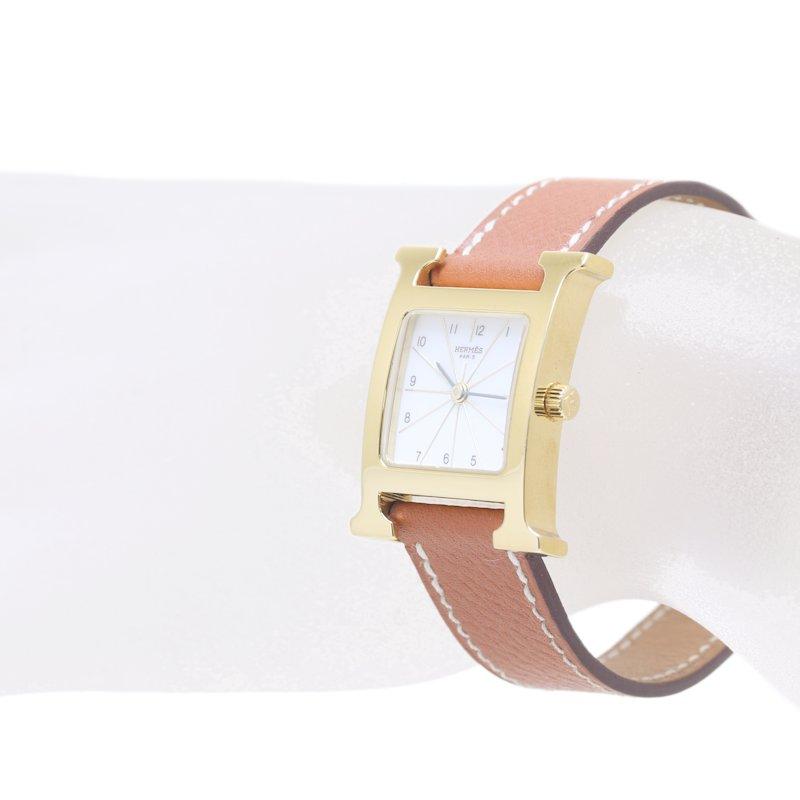 HERMES エルメス Hウォッチ HH1.201.130/UGO GP(ゴールドメッキ）x革  