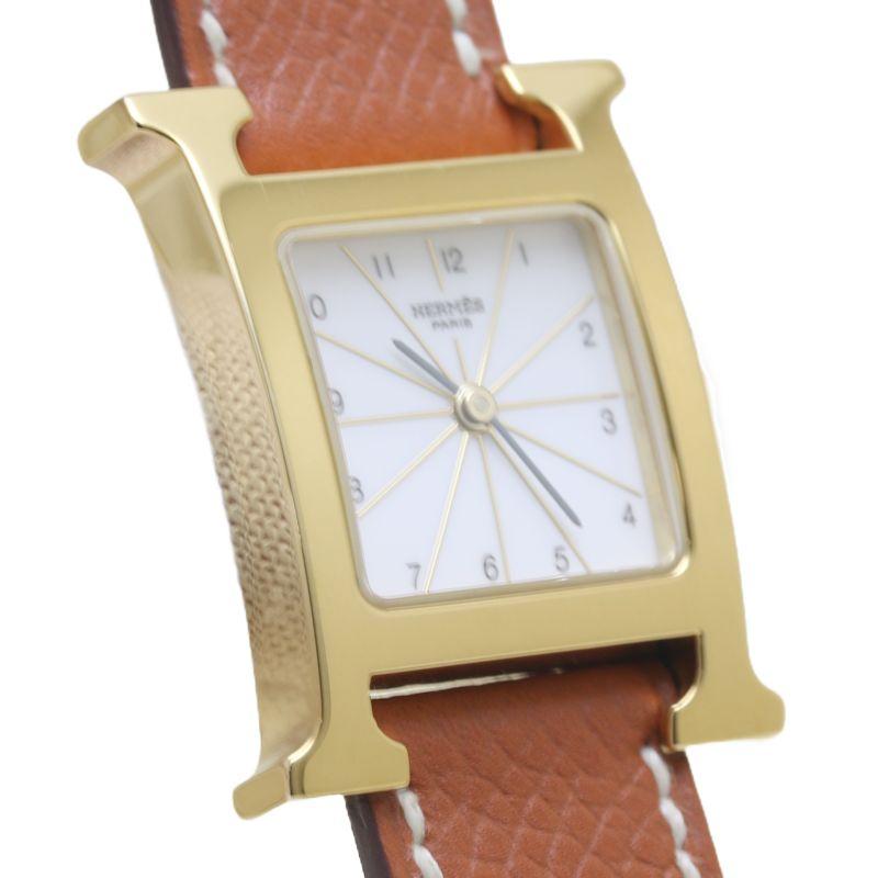 HERMES エルメス Hウォッチ HH1.201.130/UGO GP(ゴールドメッキ）x革  