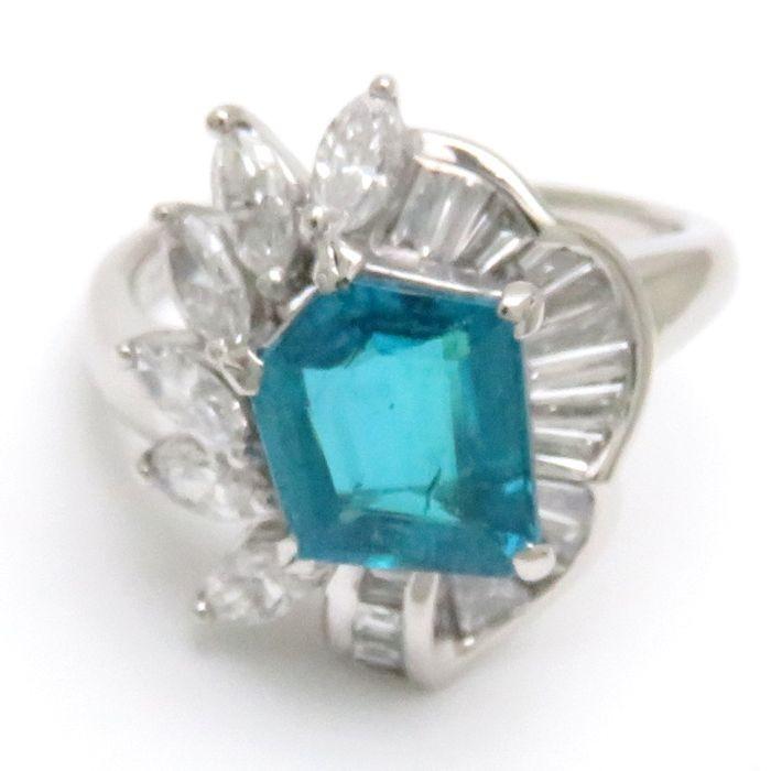 PT リング Pt900 パライバトルマリン1.60ct ダイヤモンド0.97ct 12号