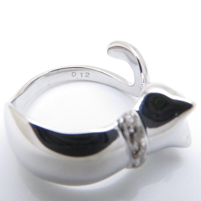 ダイヤモンドリング K18WG ダイヤモンド0.12 猫 キャットモチーフ 5.5 ...