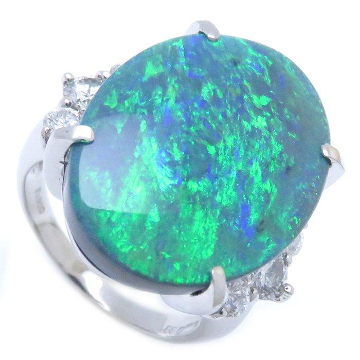 リング 指輪 ブラックオパール13.53ct ダイヤモンド0.88ct 17号 鑑別書  