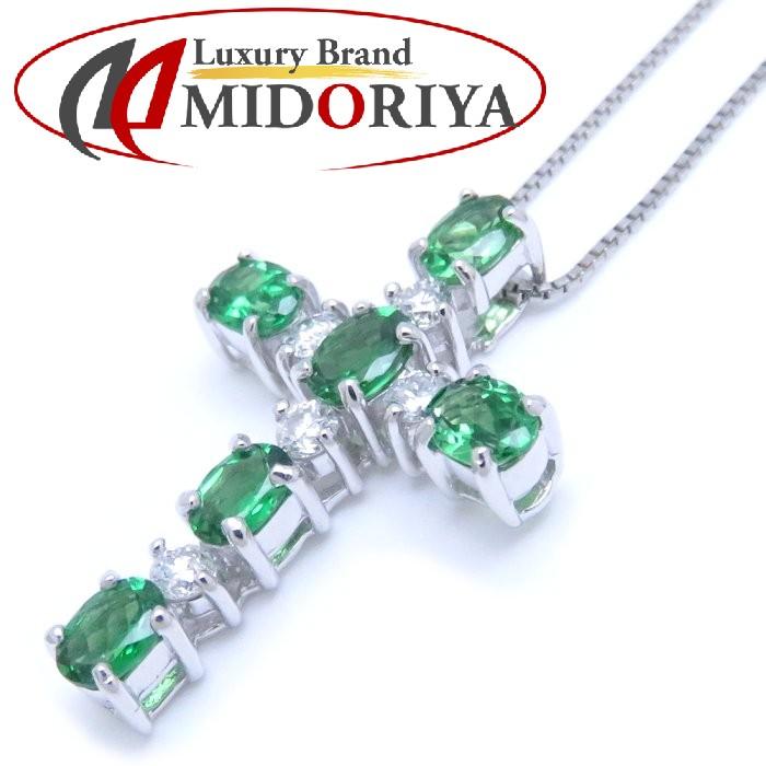 クロス ネックレス グリーンガーネット1.20ct ダイヤモンド0.20ct  