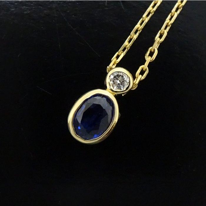 ネックレス サファイヤ0.27ct ダイヤモンド0.02ct K18YG イエローゴールド/75859【中古】