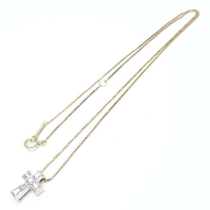 ダイヤモンド クロス ネックレス ダイヤモンド0.30ct K18YG イエローゴールドxPt900プラチナ /75880【中古】