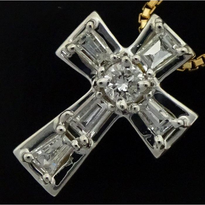 ダイヤモンド クロス ネックレス ダイヤモンド0.30ct K18YG イエローゴールドxPt900プラチナ /75880【中古】