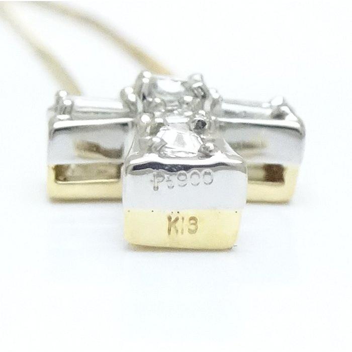 ダイヤモンド クロス ネックレス ダイヤモンド0.30ct K18YG イエローゴールドxPt900プラチナ /75880【中古】