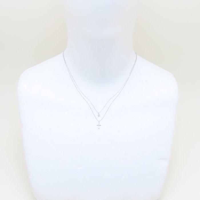 ダイヤモンド クロス ネックレス Wチェーン ダイヤモンド0.05ct/0.016 