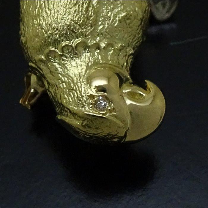 鳥モチーフ ブローチ ダイヤモンド0.01ct K18YG イエローゴールド
