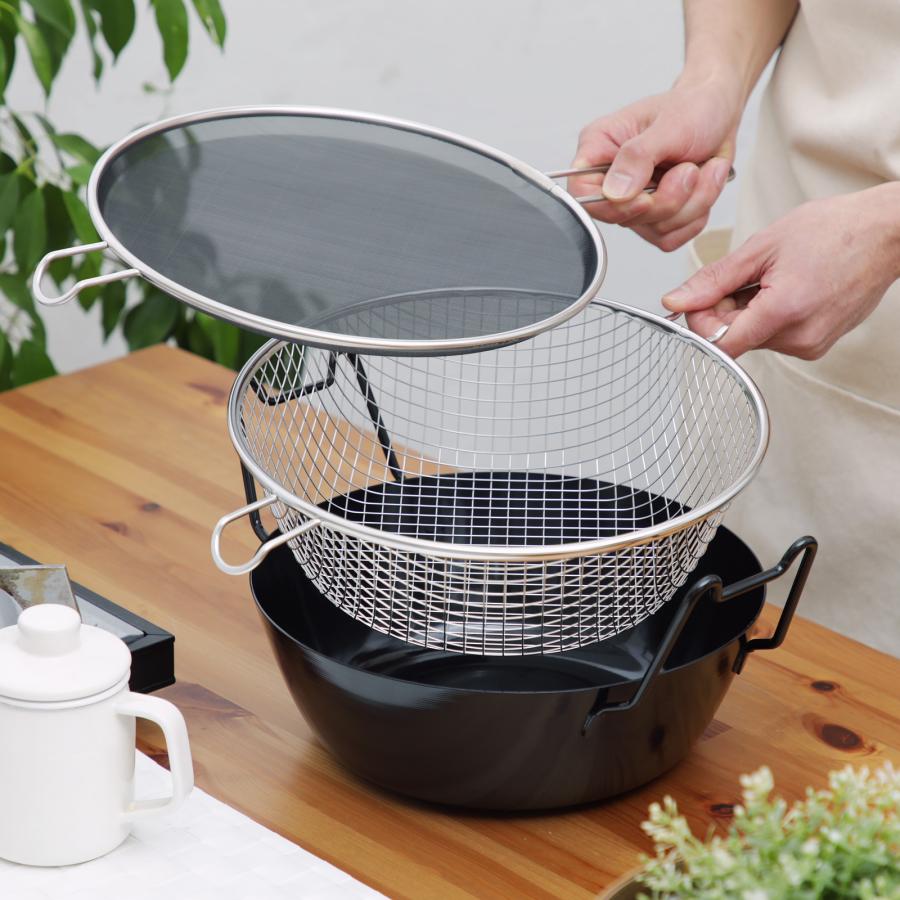 レビュー特典＆おまけ付 ラバーゼ 鉄揚げ鍋 28cm 揚げかご 油はね