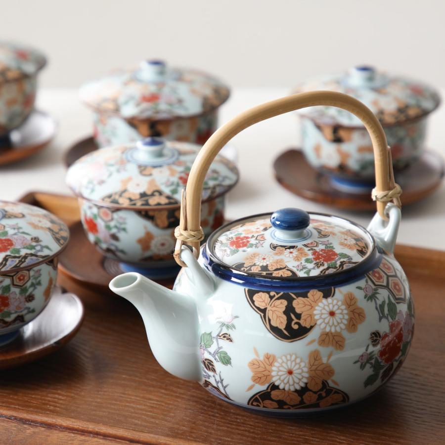 美濃焼 瑞陶窯 高級茶器セット蝶模様 急須1 湯呑5 受け皿と