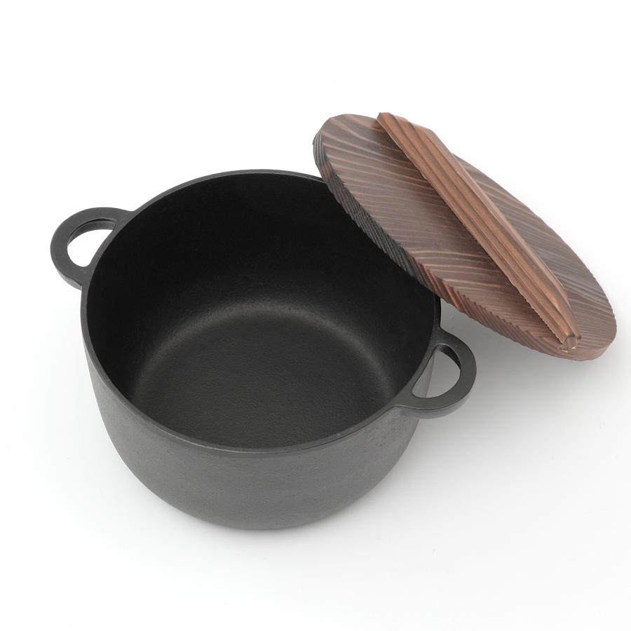 南部鉄器 ミニ両手鍋 天ぷら鍋兼フォンデュ鍋セット 木蓋付 岩鋳 南部鉄器 ミニ両手鍋 天ぷら鍋兼フォンデュ鍋セット 木蓋付 岩鋳