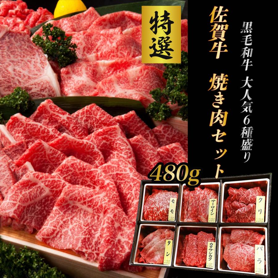 黒毛和牛 【佐賀牛 焼肉セット】6種の部位 480g(2~3人前) 食べ比べ