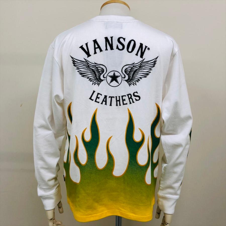 VANSON（バンソン） 長袖 Tシャツ ホワイト ファイヤー パターン NVLT 
