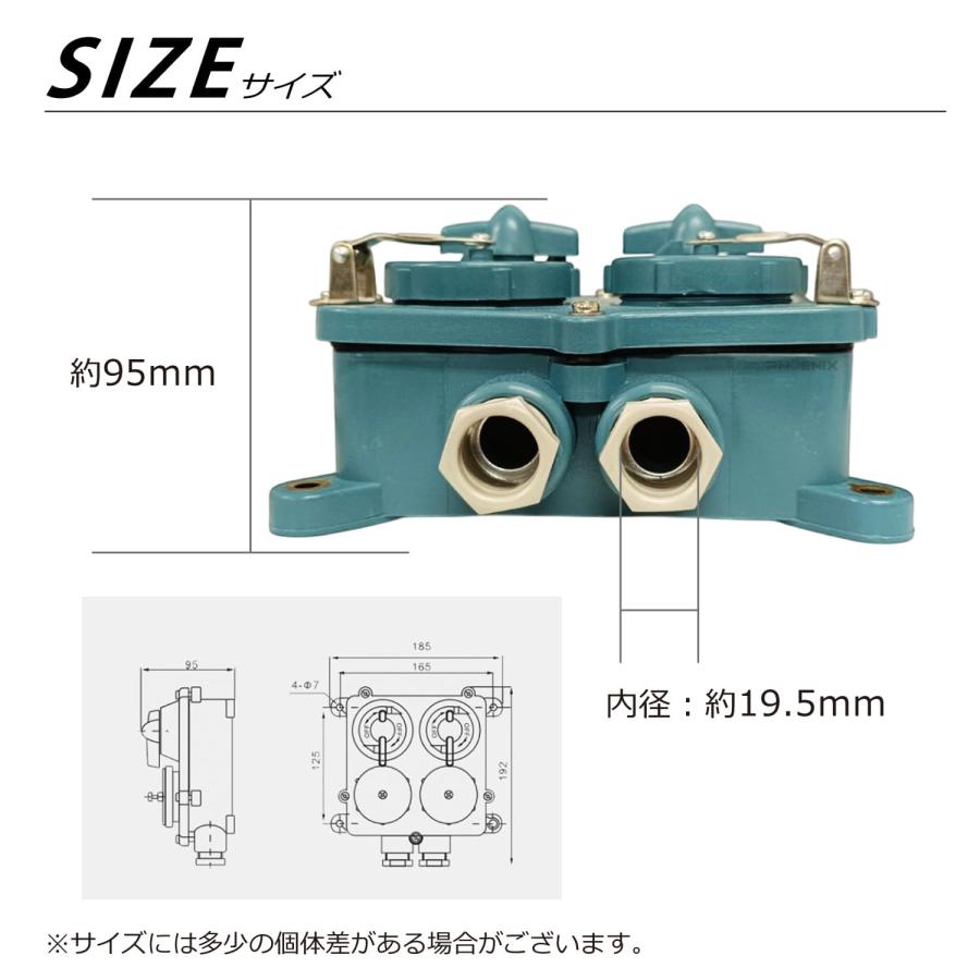 防水レセプタクル本体2連 スイッチ付き 20A 3P 蓋付き DC12V 24V 36V IP56 船舶 マリン用品の画像