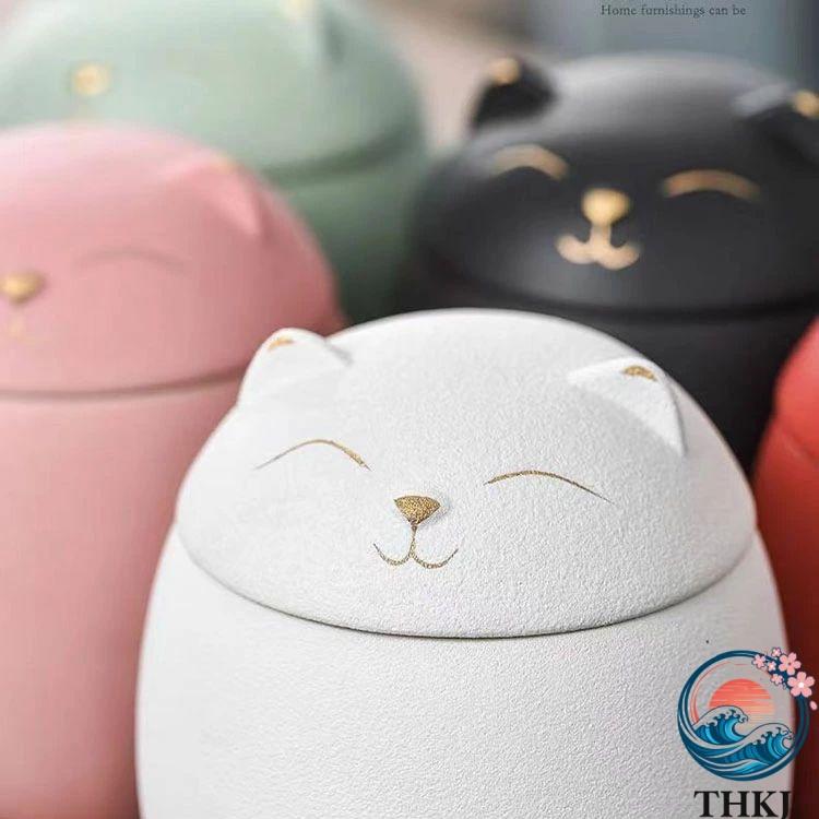 笑顔の猫 キャニスター 陶磁器 日本風 おしゃれ 蓋付き 珈琲