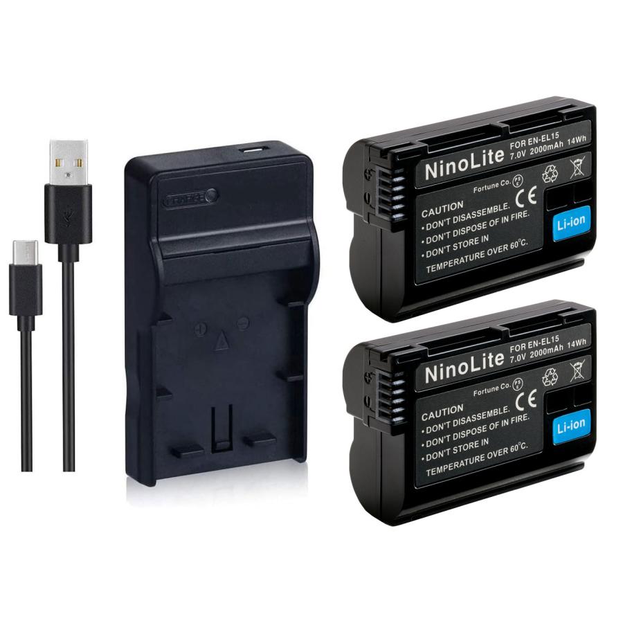 D810ボディ 充電器　バッテリー２個 DC113 USB型充電器 MH-25 と ニコンEN-EL15 互換バッテリー2個の3点