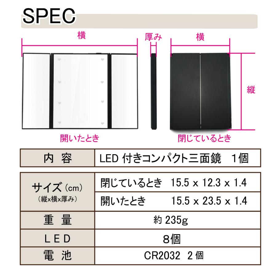 Risa（リサ） 三面鏡 ミラー 卓上 黒 白 ピンク ローズゴールド パール
