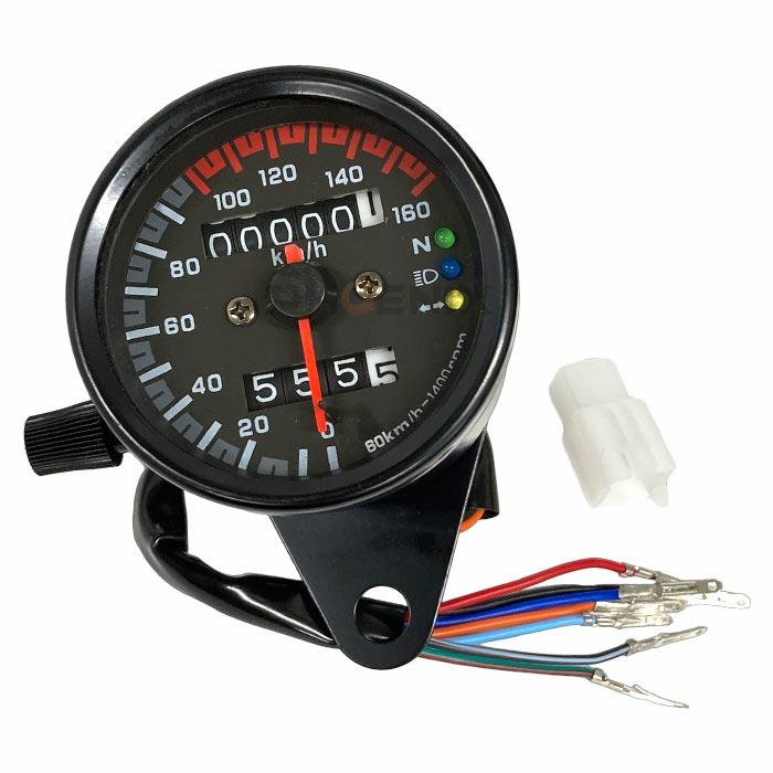 機械式 スピードメーター 160km 12V 60φ LED3連 黒 汎用 速度計 二輪 バイク バギー ATV エイプ モンキー ゴリラ