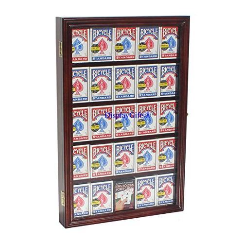 トランプカードフレーム - 25デッキホルダー ディスプレイケース 木製フレーム 壁マウント (マホガニー) トランプカードフレーム 25デッキホルダー ディスプレイケース 木製フレーム 壁マウント マホガニー