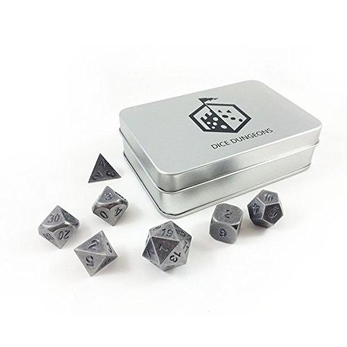 Dice Dungeons Primordial Silver 7 Dice Set With Display Box for D & D and other RPGs B07178BGR8