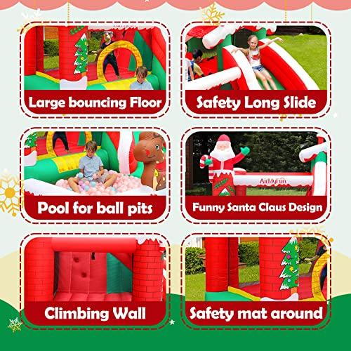完動品 AirMyFunインフレータブルクリスマスバウンスハウス (スライド式インフレータブルサンタクローススノーハウスバウンスハウス) エアブロワー付きキッズアウト 【UOI1629996580】(58615円)