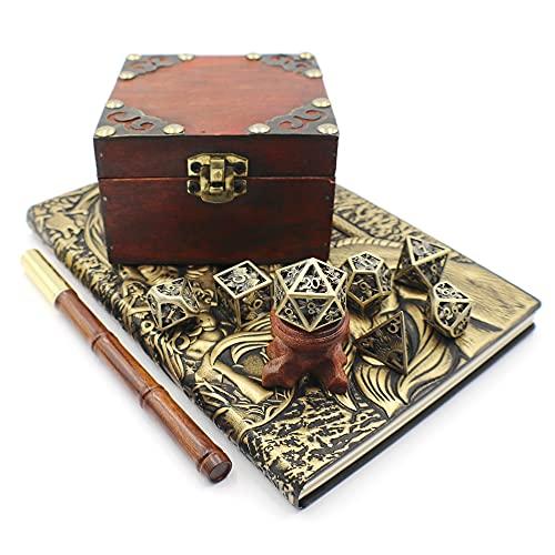 Dahan ダイス ギフトセット 中空真鍮ダイスセット ジャーナルと木製ペン ブロンズ シルバー Dahan ダイス ギフトセット 中空真鍮ダイスセット ジャーナルと木製ペン ブロンズ シルバー −