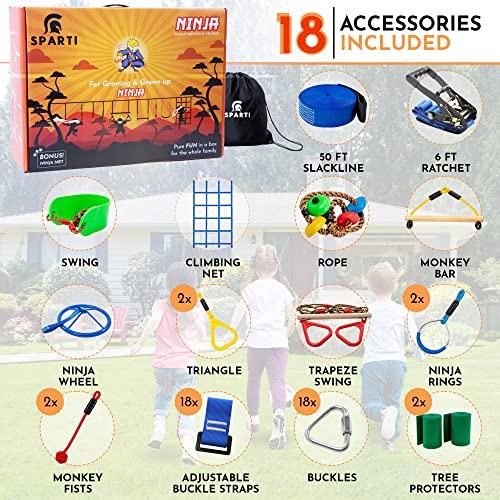 【初期/レア】 SPARTI Ninja Warrior 障害物コース 子供用 - 56フィート ニンジャスラックライン 12個のアクセサリー付き - 裏庭プレイセット 子供用 - スラックライン 障 【CEG9290210716】(33408円)