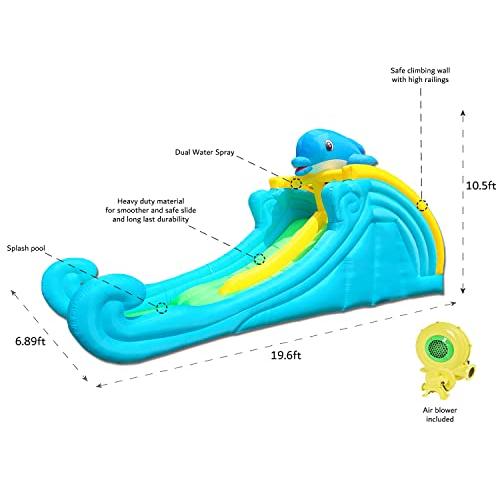 [即日発送] Clapjoycamp インフレータブル ウォータースライド クライミングウォール、スプラッシュプール、ウォーターキャノン、ダブルレーン、ドルフィンテーマ 屋内 【BCD2473954576】(88967円)