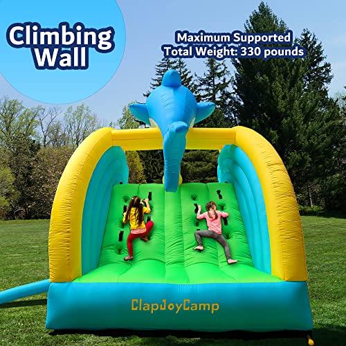 [即日発送] Clapjoycamp インフレータブル ウォータースライド クライミングウォール、スプラッシュプール、ウォーターキャノン、ダブルレーン、ドルフィンテーマ 屋内 【BCD2473954576】(88967円)