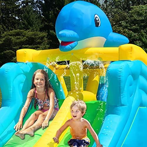 [即日発送] Clapjoycamp インフレータブル ウォータースライド クライミングウォール、スプラッシュプール、ウォーターキャノン、ダブルレーン、ドルフィンテーマ 屋内 【BCD2473954576】(88967円)