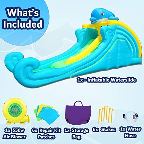 [即日発送] Clapjoycamp インフレータブル ウォータースライド クライミングウォール、スプラッシュプール、ウォーターキャノン、ダブルレーン、ドルフィンテーマ 屋内 【BCD2473954576】(88967円)
