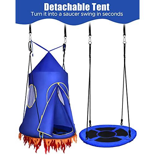 PACEARTH 吊り下げ式ツリーテント 耐荷重660ポンド 円盤型ブランコテント 2イン1 取り外し可能なツリーハウス 40インチツリーブランコ 子供用 屋外 屋内 ツ PACEARTH 吊り下げ式ツリーテント 耐荷重660ポンド 円盤型ブランコテント 2イン1 取り外し可能なツリーハウス 40インチツリーブランコ 子供用 屋外 屋内